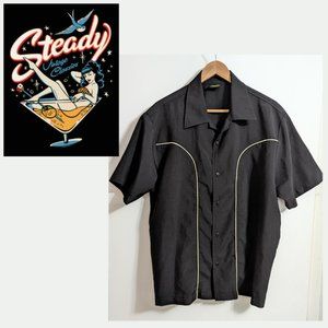 Steady Vintage Classics Black Bowling Shirt with White Piping Men's Size XL